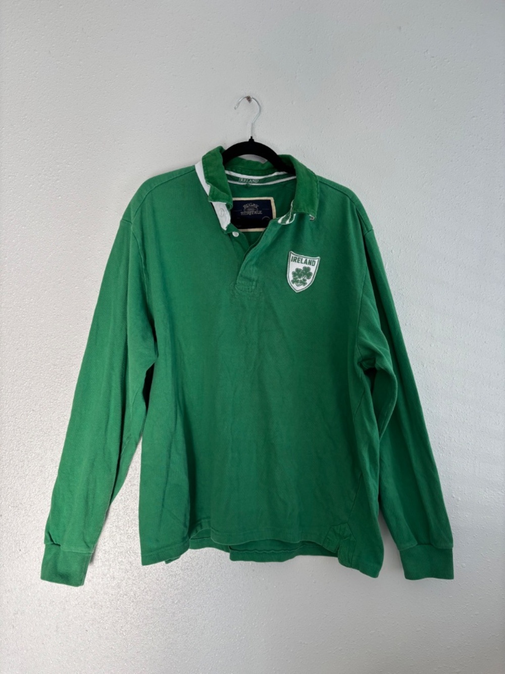 Rugby Heritage Vintage Y2K Green Ireland Long Sleeve Rugby Shirt - Size 2XL